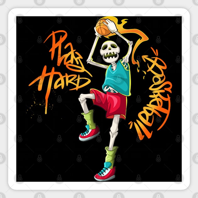 Play Hard Skull Player Basketball Magnet by Trendy Black Sheep